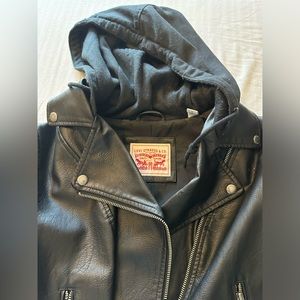 Black Levi’s Leather jacket with hood